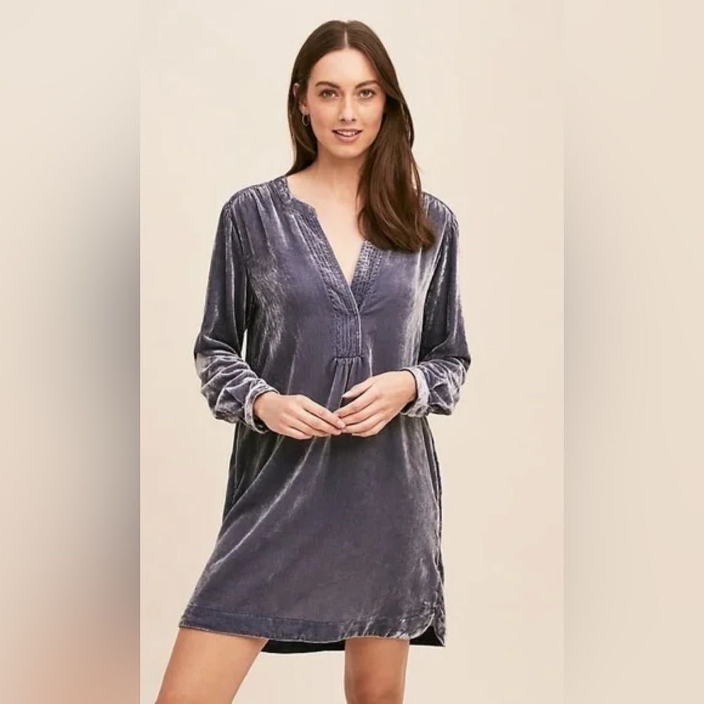 Anthropologie Melody Velvet Long Sleeve Tunic Dress in Blue Size Small EUC